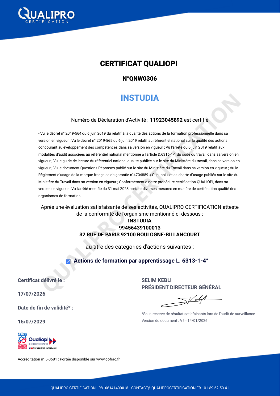 Aperçu du Certificat « Apprentissage »
